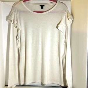 Ann Taylor flounce sleeves top size Large cottage core white